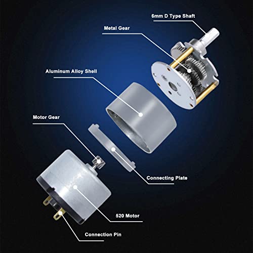 Motor de redução de engrenagem, DC12V auto -fixo de baixo ruído de ruído de bobina de alumínio alumínio Habitação DC Motor