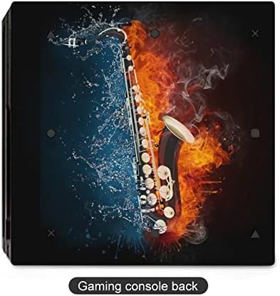 Saxofone em fogo e água adesiva fofa protetor de pele slim tampa para PS-4 Slim/PS-4 Pro Console & 2 Controller