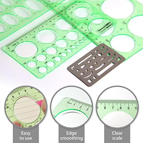 Modelos de desenhos de círculo e desenhos ovais QFELEY, 4 PACK PLÁSTIC GEOMETRICCLIG Circle Drawings Modelos com Apagação de