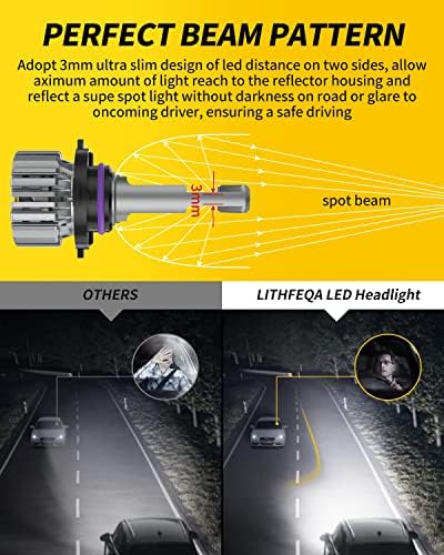 Lithfeqa 9005 Bulbos de farol de LED, 400% de feixe alto HB3 LED sem fio mais brilhante, kit de conversão de faróis de LED branco de