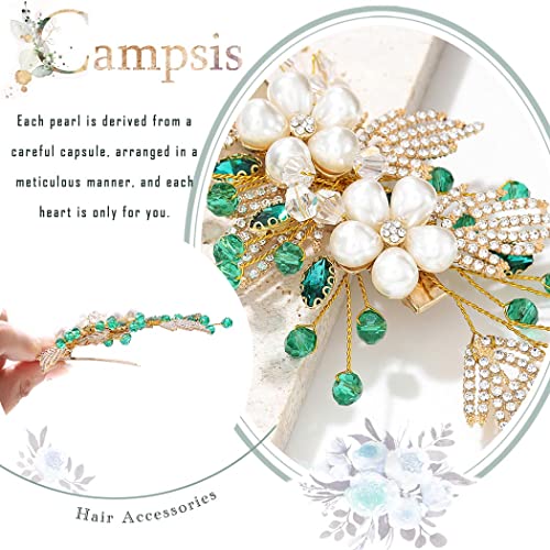 Campsis Flower planade de cabelos clipe de ouro shinestonns barretas de cabelo verde diamante diamante pinos de cabelo floral