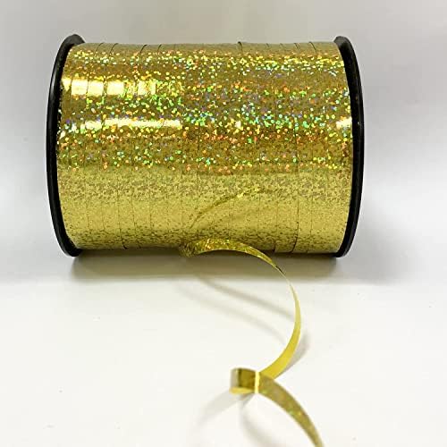 CT Craft LLC Poly Holographic Curling Ribbon Balloon Balloon Roll - 5mm x 500m x 1r - Ouro para caixa de presente Florist