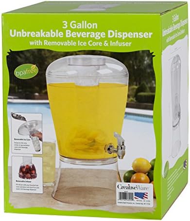 Dispensador de bebidas Creativeware com cilindro de gelo e infusor de frutas, claro