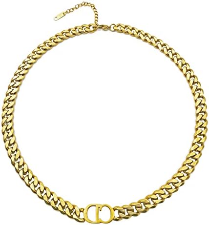 18K Gold Letter Colar Bracelet Bracelet Chain Chake Cara de Aço Anterior Colares para Mulheres - Colar Grosso Colar Colar Cuba Bracelet