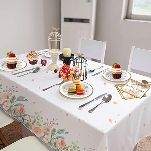 3 Pacote decorações de chá de bebê floral para meninas ， toalhas de mesa de festa de plástico retangulares com padrões florais