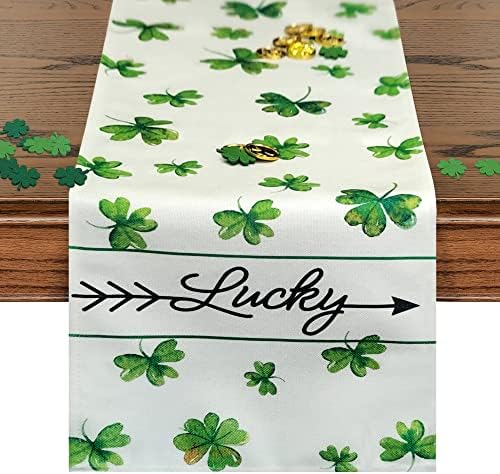 Gluruite St. Patrick's Day Table Runner, Green Shamrock Table Runners for Irish Holiday Kitchen Dining Home Party Decor todos os dias 13 × 72 em + 30pcs