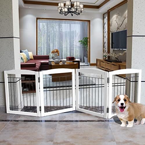 ZJSF portão dobrável de cachorro dobrável para casa extra larga de madeira branca portão de cachorro interno escada portões