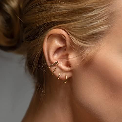 Brincos de argola de huggie de ouro pequeno para mulheres 14k Real Brincos leves hipoalergênicos banhados a ouro para orelhas sensíveis Earramentos todos os dias 8m/10mm/12mm