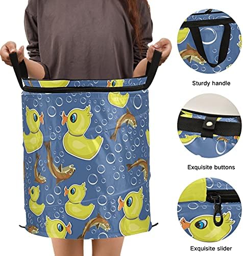 Ducks e peixes Polpa o cesto de roupa com tampa de cesta de armazenamento dobrável Bolsa de lavanderia dobrável para a organização