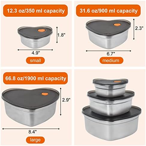 Momull grande recipientes de alimentos em aço inoxidável com tampas, conjunto de 3 peças de recipientes para lanches