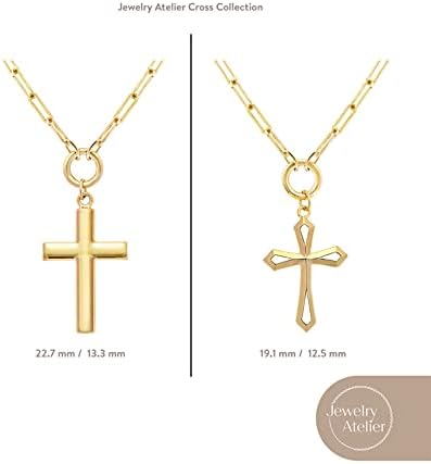 Jóias Atelier Gold Colares cheios de ouro - Pingente cruzado de 14k amarelo cheio de ouro com corrente de clipe sólida para mulheres e homens