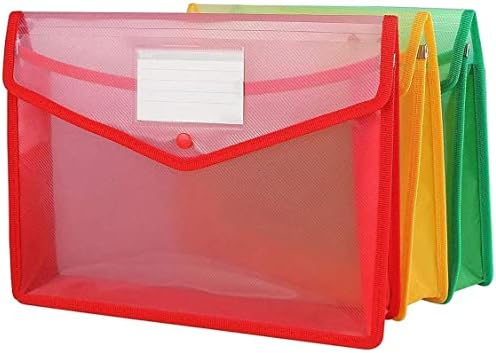 Pasta de envelope Liora, transparente Poly-Plastic Documents Storage Storage Bag com botão Snap/Certificado Holder/Pasta de documentos