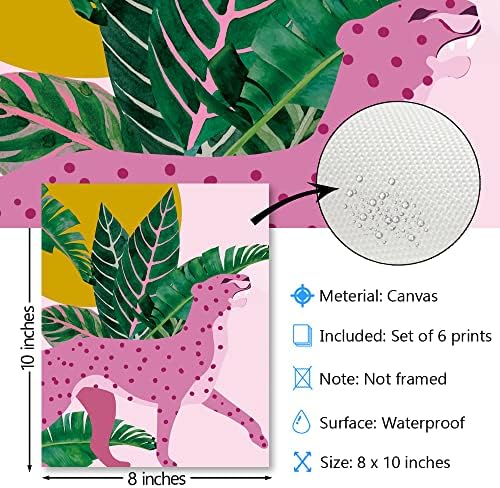 Yimehdan Marroquino Leopard Wall Art Print - Animal da selva com folhas tropicais impressa - abstrato rosa chita e obras