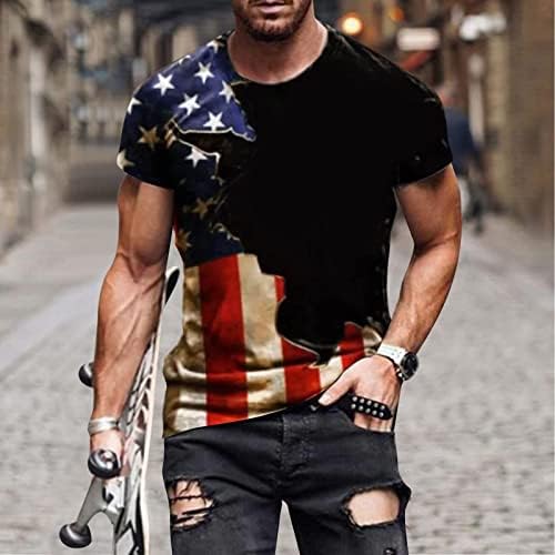 Mens American Flag T-shirt Summer Summer Casual Manga curta impressão gráfica Tops