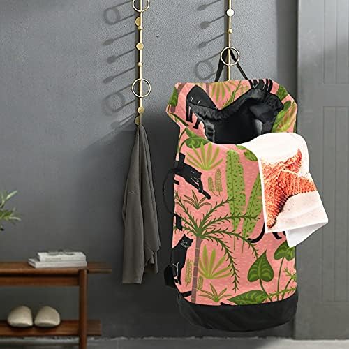 Folhas tropicais Bolsa de lavanderia mochila de lavanderia pesada com alças de ombro e alças Bolsa de roupa de deslocamento com
