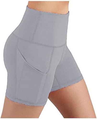 Shorts de bolso de ioga de spandex grossa spandex, que corria cuecas de calças de ioga sólidas de cintura alta de cintura alta