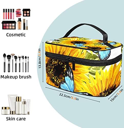 Bolsa de maquiagem tbouobt bolsa de bolsa cosmética bolsa bolsa com zíper, pintura a óleo girassol borboleta