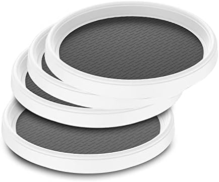 Pretireno Lazy Susan Organizer 4 Pack, lento não esquisito Susan Turtable 10 polegadas para gabinete, despensa, cozinha, bancada, exibição de vaidade do suporte branco/cinza