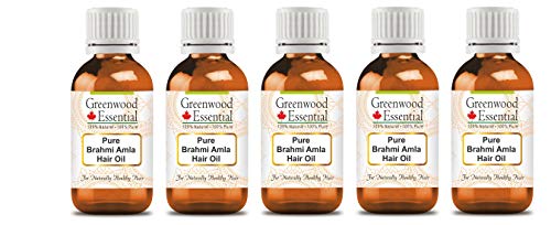 Greenwood Essential Brahmi Amla Óleo Capilente Premium Grade Terapêutica para Cabelo, Pele & Aromaterapia 100ml x 5