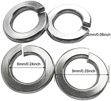 M6 arruelas de trava de mola de mola inoxidável 0,35 OD, M6 arruelas de acabamento plano inoxidável 15/32 OD, 18-8