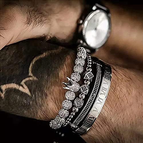 Maocen Men Bracelets Luxo Choqueiro Real da Coroa de aço inoxidável números romanos Bufga Banglenic Gold/Silver/Black