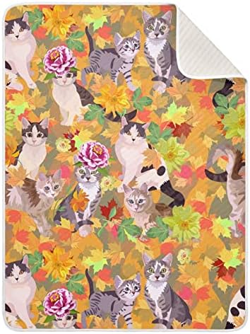 Clanta de arremesso de zinnia Flower Cats Maple Cotton Clanta para bebês, recebendo cobertor, cobertor leve e macio para berço, carrinho, cobertores de viveiro, outono, 30x40 em