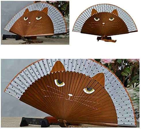 Besportble retro decoração decoração chinesa 1pc desenho animado gato de seda ventilador de seda bambu fã dobrável