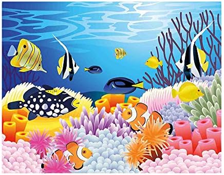 55x30 polegadas mural de parede, vida aquática com diferentes tipos de peixes recifes de corais e esponjas do tema