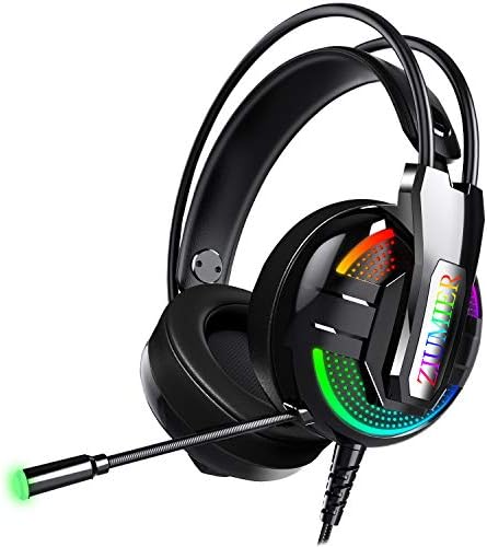 Fone de ouvido do Ziumier Gaming Headset, fone de ouvido PS4 com cancelamento de ruído e luz RGB, fone de ouvido com Wired