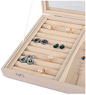 Xjjzs jóias box- Caixa de caixa da seção de caixa exibir bandeja de armazenamento gaveta espelho espelho garotas adolescentes
