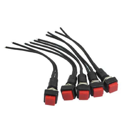 UXCELL 5PCS 10mm Red Square Wired Horn No Momentary Push Buttern interruptor AC 250V 3A