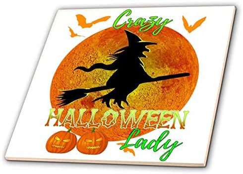 3drose engraçado Halloween Flying Witch para qualquer senhora maluca de Halloween - azulejos