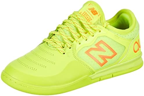 New Balance Men's Audazo V5+ Pro no sapato de futebol, Hi-Lite/Blaze Orange/Bleached Lime Glo, 9,5