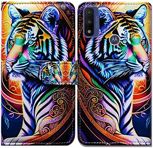 Bcov Moto G Pure Case, Moto G Power 2022 Caixa, Moto G Play 2023 Case, capa colorida da carteira Tiger Mandala Flip Phone Caixa com