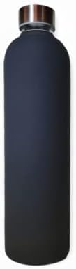 Garrafa de água de vidro de borossilicato, 32 onças de 1 litro resistente ao calor, visual preto esbelto, fácil de armazenar,