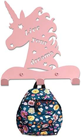 Minha marca Unicorn Kid's Hook Rack - leve, decoração de parede de gancho de casaco infantil para crianças + 3 ganchos - banheiro/quarto/berçário Organizador de parede para casacos, chapéus, sacolas, toalhas por decoração 2home