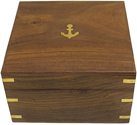 6 Sextantal de bronze com caixa decorativa de madeira: náutico