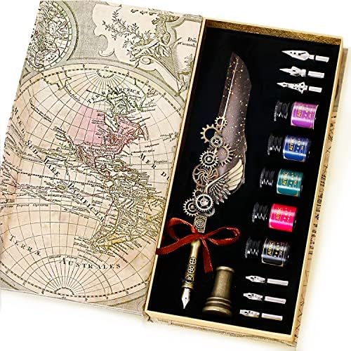 Aiync Feather Pen Conjunto, Pen Pen Set, com caneta de penas, conjunto de canetas de caligrafia, escrevendo caneta de caligrafia, cartas de escrita, diários, assinaturas, convites e muito mais…