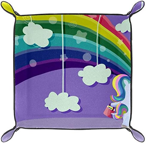 Cartoon Rainbow Cartoon Unicorn Clouds Organizador Office Microfiber Couro Bandeja de armazenamento prático Caixa