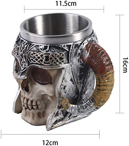 Panker OUC Medieval Skull Cavent, caneca de bebida Viking com alça de chifre de carneiro, caneca de cerveja de esqueleto de aço